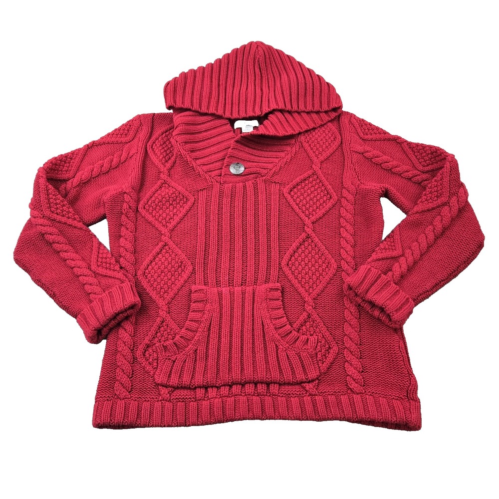 VTG Bob Timberlake Women's Red Sweater Hooded Intricate Cable Knitting Large